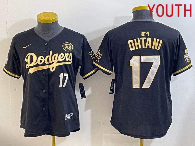 Youth Los Angeles Dodgers #17 Ohtani Black Gold Fashion Nike 2024 MLB Jersey style 11201